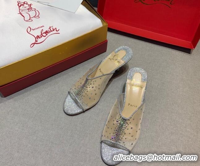 Best Grade Christian Louboutin Studded Mesh Mules 5.5cm 070601 Silver 2021