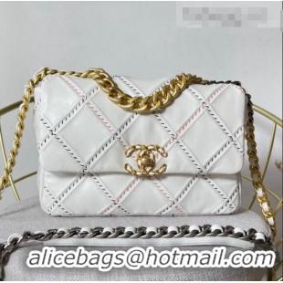 New Style Chanel 19 Patchwork Lambskin Large Flap Bag AS1161 White 2021