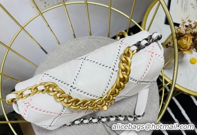 New Style Chanel 19 Patchwork Lambskin Large Flap Bag AS1161 White 2021