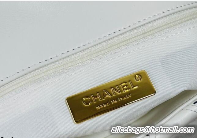 New Style Chanel 19 Patchwork Lambskin Large Flap Bag AS1161 White 2021