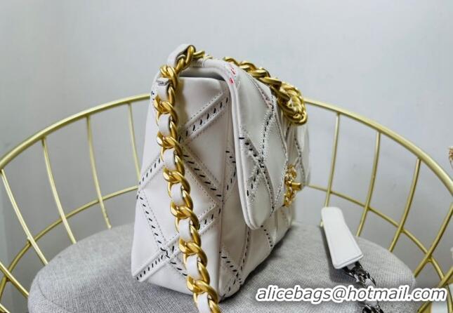 New Style Chanel 19 Patchwork Lambskin Large Flap Bag AS1161 White 2021