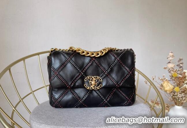 Promotional Chanel 19 Patchwork Lambskin Large Flap Bag AS1161 Black 2021