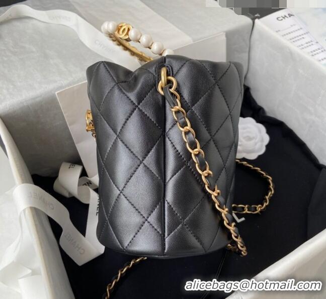 Grade Quality Chanel Lambskin Bucket Bag with Pearl Handle AS2608 Black 2021