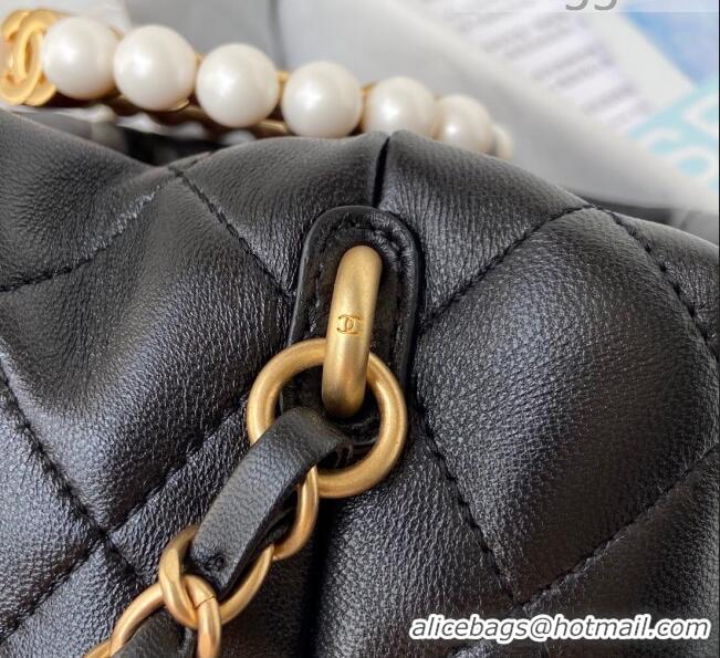 Grade Quality Chanel Lambskin Bucket Bag with Pearl Handle AS2608 Black 2021