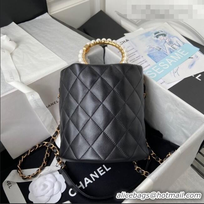 Grade Quality Chanel Lambskin Bucket Bag with Pearl Handle AS2608 Black 2021