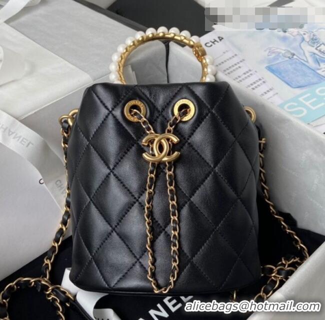 Grade Quality Chanel Lambskin Bucket Bag with Pearl Handle AS2608 Black 2021