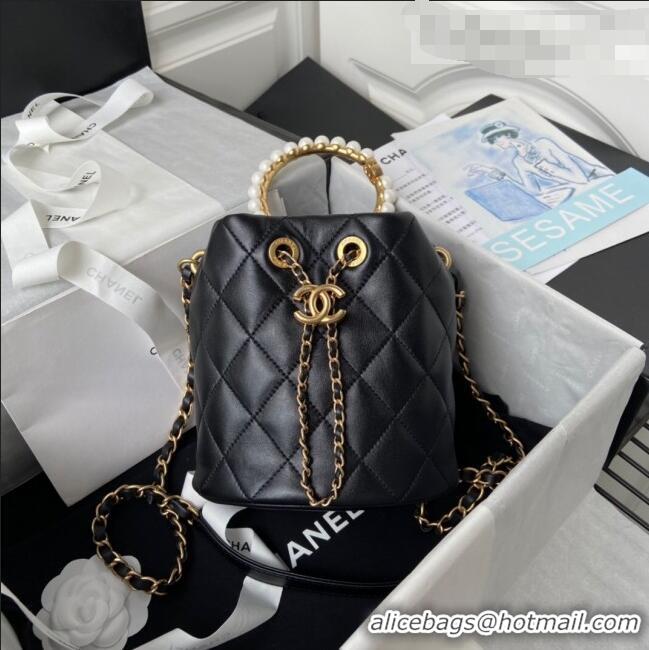 Grade Quality Chanel Lambskin Bucket Bag with Pearl Handle AS2608 Black 2021