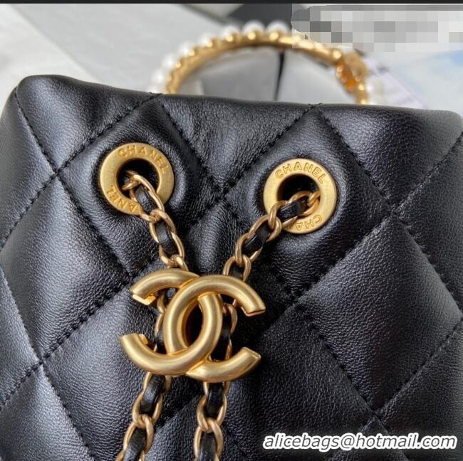 Grade Quality Chanel Lambskin Bucket Bag with Pearl Handle AS2608 Black 2021