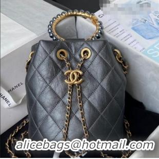 Classic Chanel Lambskin Bucket Bag with Pearl Handle AS2608 Gray 2021