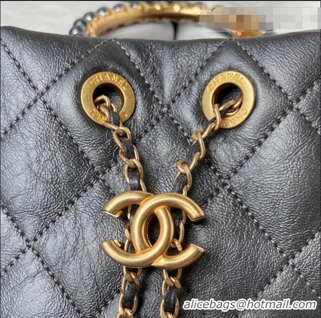 Classic Chanel Lambskin Bucket Bag with Pearl Handle AS2608 Gray 2021