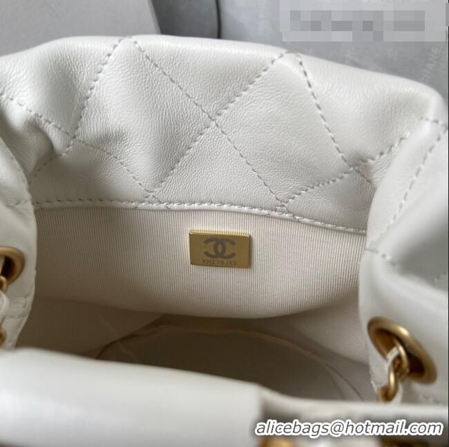 Buy Discount Chanel Lambskin Bucket Bag with Pearl Handle AS2608 White 2021