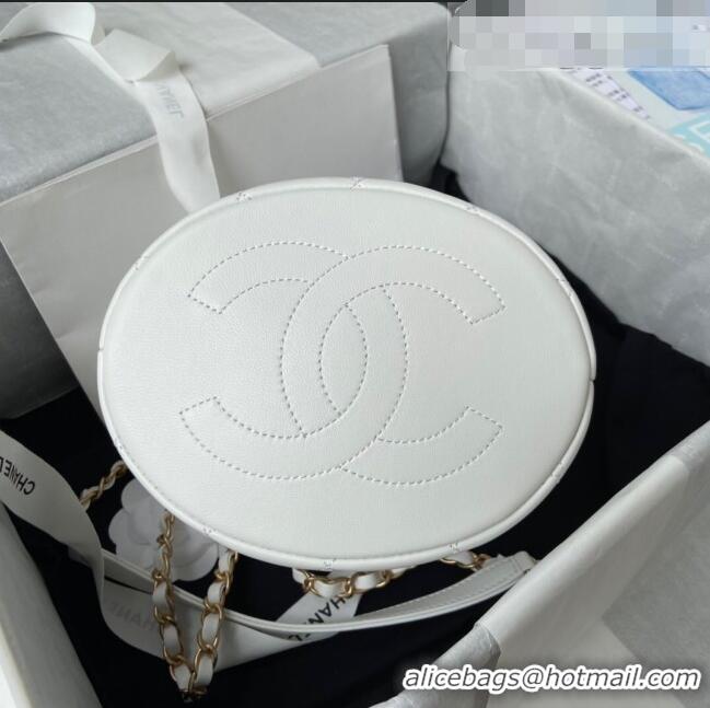 Buy Discount Chanel Lambskin Bucket Bag with Pearl Handle AS2608 White 2021