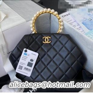 Famous Brand Chanel Lambskin Clutch Top Handle Bag with Pearl Handle AS2609 Black 2021