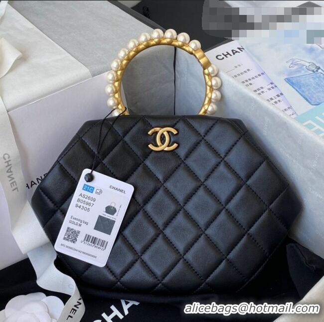 Famous Brand Chanel Lambskin Clutch Top Handle Bag with Pearl Handle AS2609 Black 2021