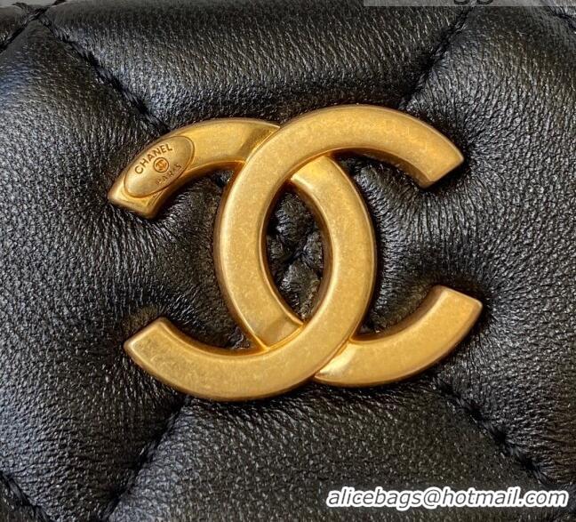 Famous Brand Chanel Lambskin Clutch Top Handle Bag with Pearl Handle AS2609 Black 2021