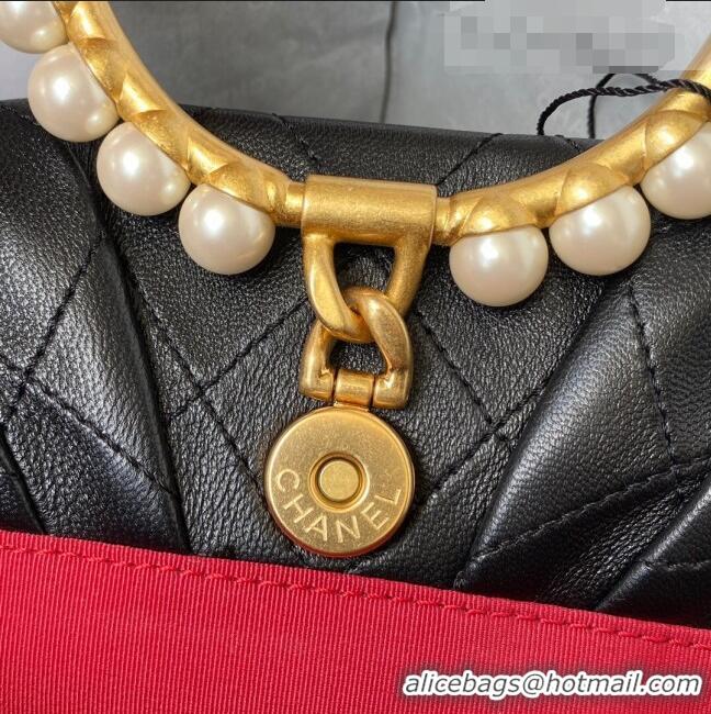 Famous Brand Chanel Lambskin Clutch Top Handle Bag with Pearl Handle AS2609 Black 2021