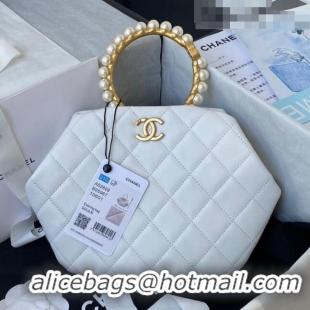 Promotional Chanel Lambskin Clutch Top Handle Bag with Pearl Handle AS2609 White 2021