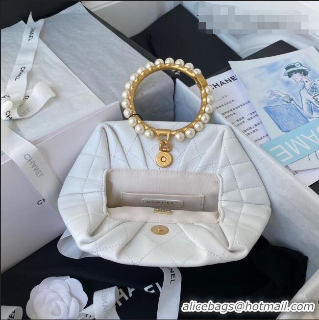 Promotional Chanel Lambskin Clutch Top Handle Bag with Pearl Handle AS2609 White 2021