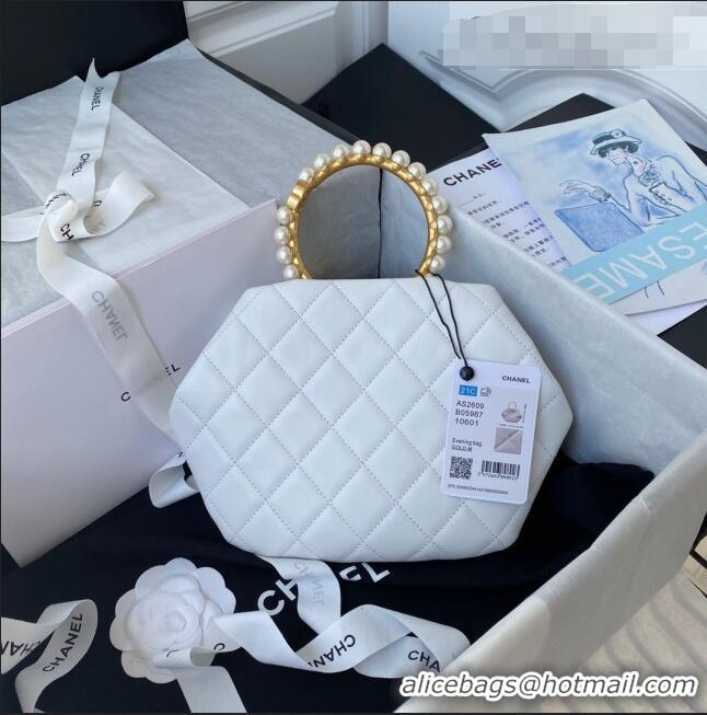 Promotional Chanel Lambskin Clutch Top Handle Bag with Pearl Handle AS2609 White 2021