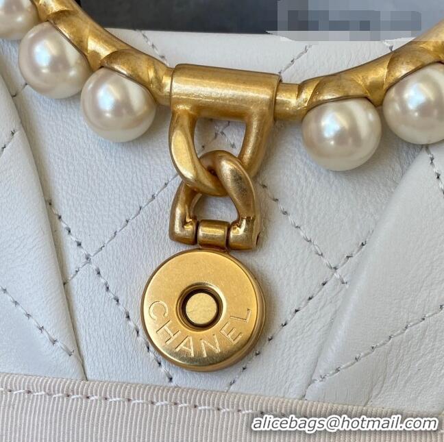 Promotional Chanel Lambskin Clutch Top Handle Bag with Pearl Handle AS2609 White 2021