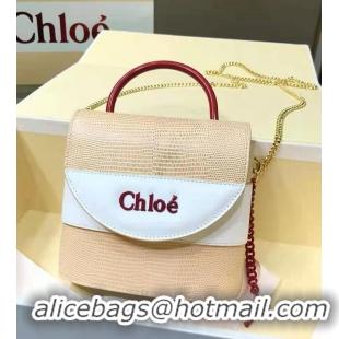 Grade Quality Chloe Small Aby Lock Chain Bag in Embossed Lizard Effect on Calfskin & Goatskin 3S036 Apricot