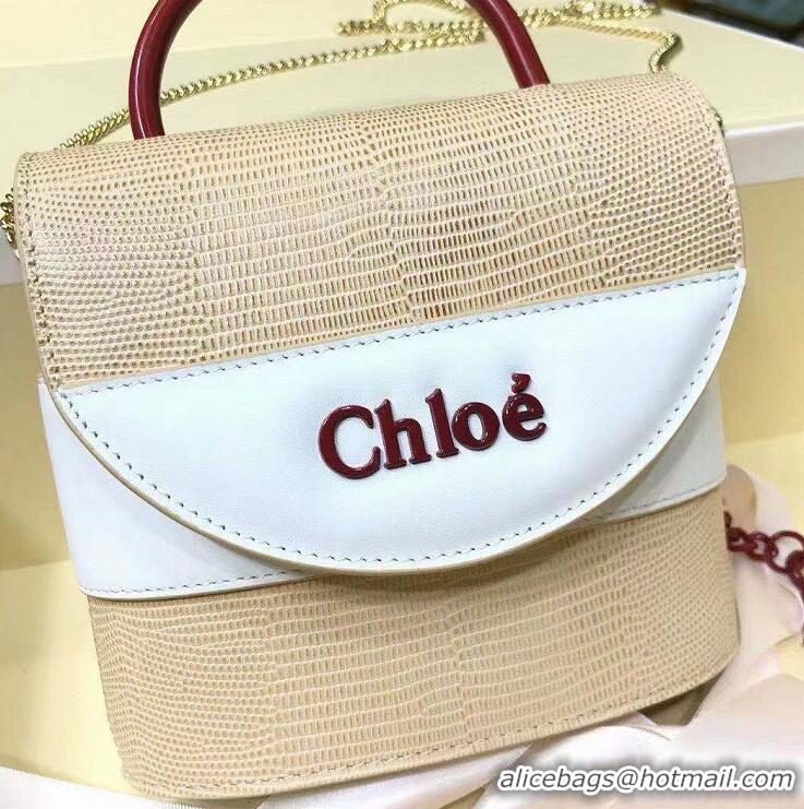 Grade Quality Chloe Small Aby Lock Chain Bag in Embossed Lizard Effect on Calfskin & Goatskin 3S036 Apricot