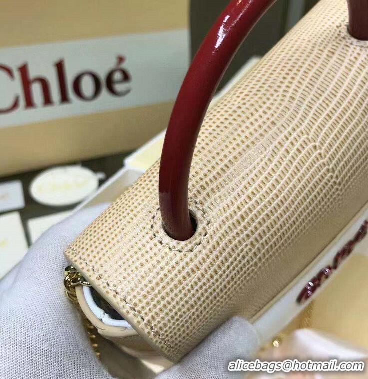 Grade Quality Chloe Small Aby Lock Chain Bag in Embossed Lizard Effect on Calfskin & Goatskin 3S036 Apricot