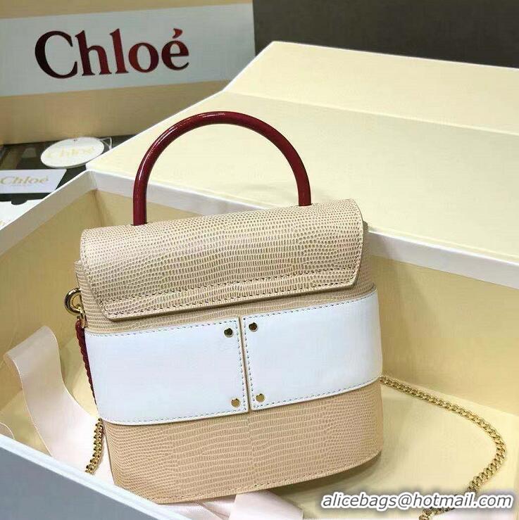 Grade Quality Chloe Small Aby Lock Chain Bag in Embossed Lizard Effect on Calfskin & Goatskin 3S036 Apricot