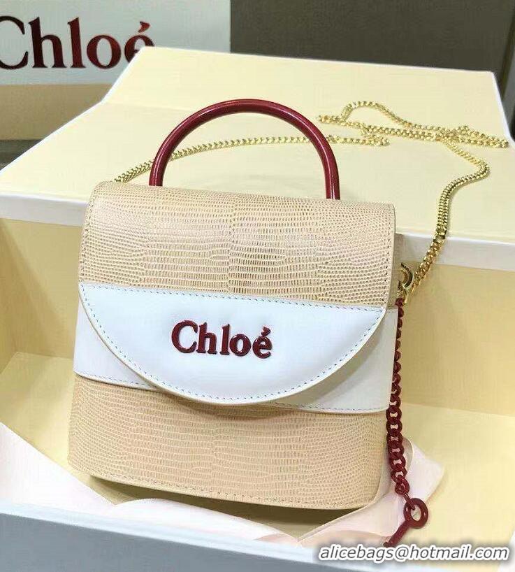 Grade Quality Chloe Small Aby Lock Chain Bag in Embossed Lizard Effect on Calfskin & Goatskin 3S036 Apricot