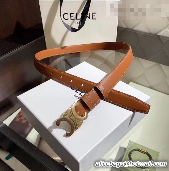 Buy Discount Celine Width 2.5cm Caflskin Belt With Brass Buckle C50405 Brown 2020