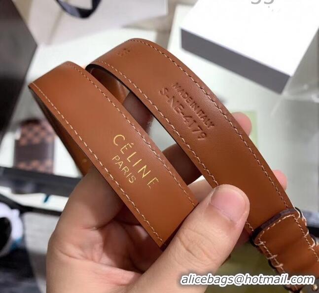 Buy Discount Celine Width 2.5cm Caflskin Belt With Brass Buckle C50405 Brown 2020