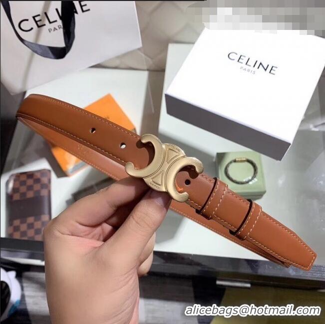 Buy Discount Celine Width 2.5cm Caflskin Belt With Brass Buckle C50405 Brown 2020