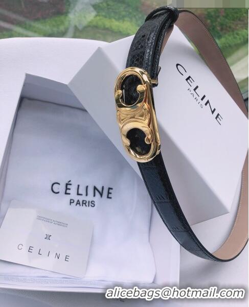 Promotional Celine Embossed Calfskin Belt 2.5cm with Logo Buckle C51824 Black 2021