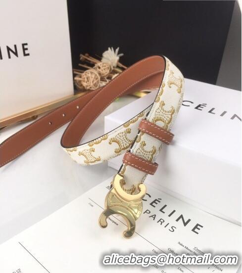 Good Looking Celine Triomphe Canvas Belt 25mm with Logo Buckle C63056 White 2021