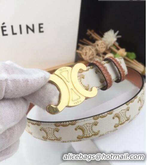 Good Looking Celine Triomphe Canvas Belt 25mm with Logo Buckle C63056 White 2021