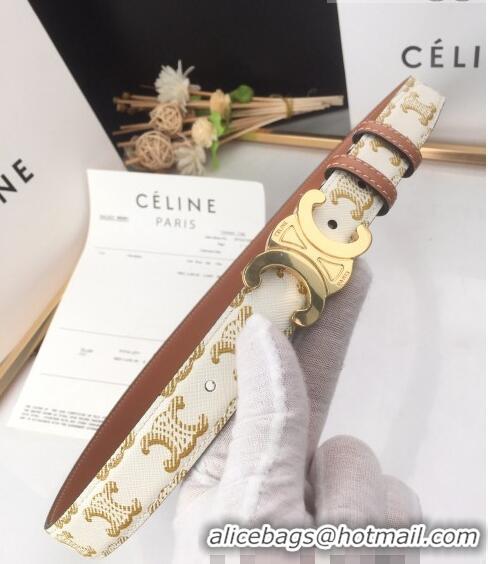 Good Looking Celine Triomphe Canvas Belt 25mm with Logo Buckle C63056 White 2021