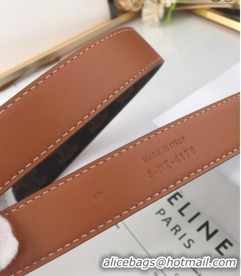 Inexpensive Celine Triomphe Canvas Belt 25mm with Logo Buckle C63057 Brown 2021