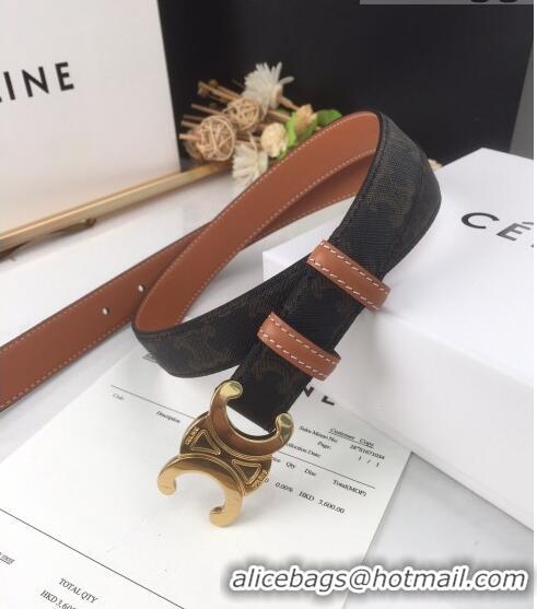 Inexpensive Celine Triomphe Canvas Belt 25mm with Logo Buckle C63057 Brown 2021