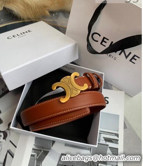 Famous Brand Celine Triomphe Leather Belt 25mm with Logo Buckle C63058 Brown 2021