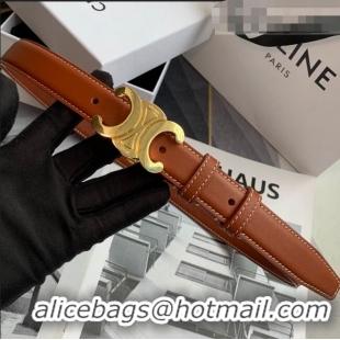 Shop Fashion Celine Triomphe Leather Belt 25mm with Logo Buckle C63061 Brown 2021