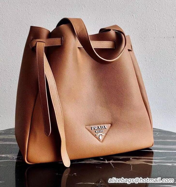 Top Grade Prada Original Leather Tote Bag 1BG339 Brown