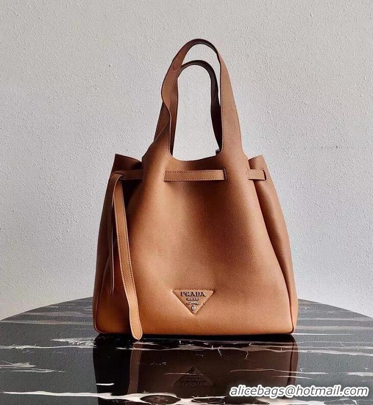 Top Grade Prada Original Leather Tote Bag 1BG339 Brown