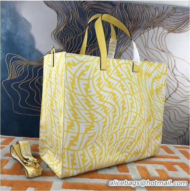 Discount Product FENDI SHOPPER Yellow glazed canvas bag 8BH357AF