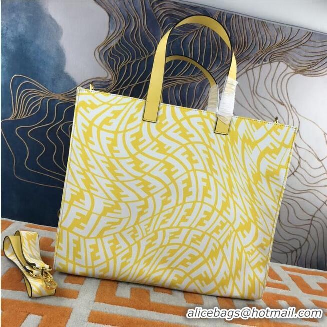 Discount Product FENDI SHOPPER Yellow glazed canvas bag 8BH357AF