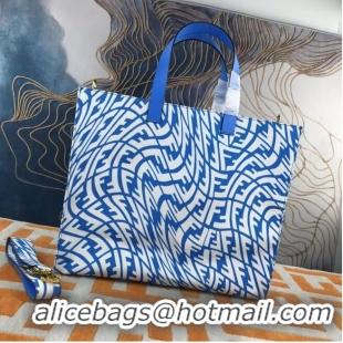 Low Price FENDI SHOPPER Blue glazed canvas bag 8BH357AFL