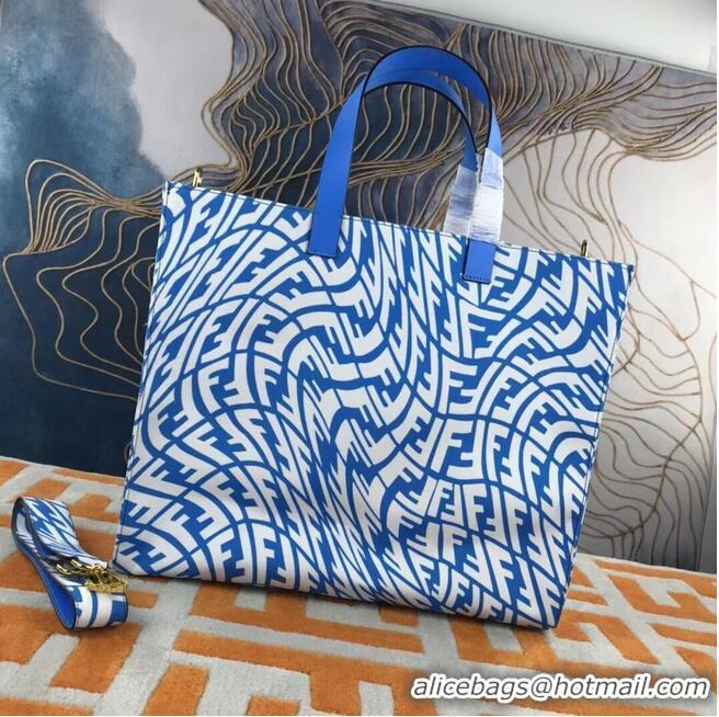 Low Price FENDI SHOPPER Blue glazed canvas bag 8BH357AFL