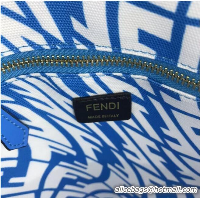 Low Price FENDI SHOPPER Blue glazed canvas bag 8BH357AFL