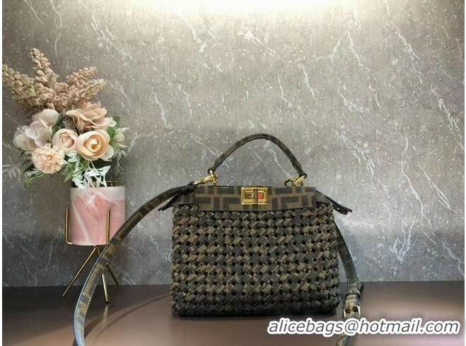 Buy Cheapest Fendi PEEKABOO ISEEU Weave Bag F6363 Brown