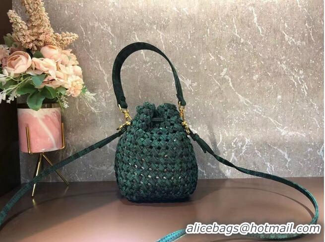 Super Quality Fendi Weave MON TRESOR mini-bag 8BS010A3 blackish green