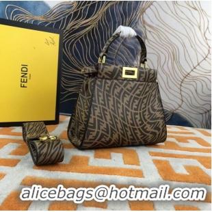 Buy Refined Fendi PEEKABOO MINI Brown leather FF Vertigo bag 8BN244AGK